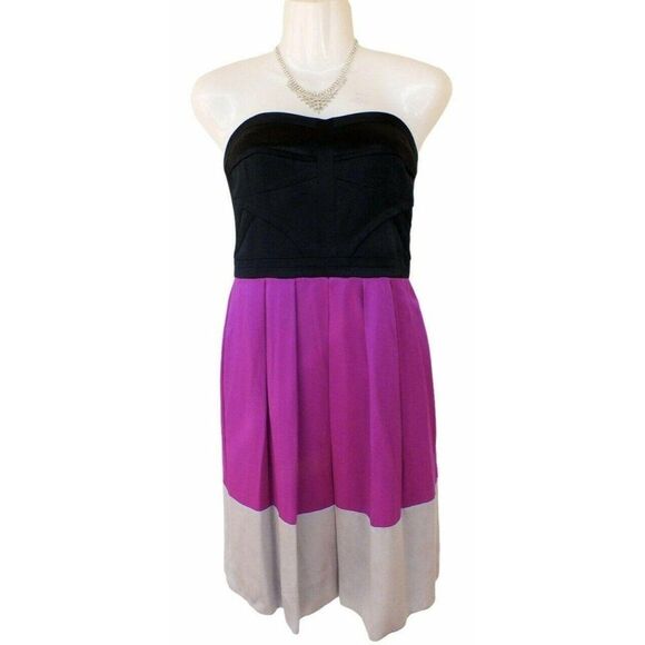 Gianni Bini Colorblock Cocktail Pleated Strapless Silk Dress 2 - Picture 1 of 6